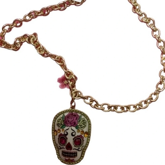BETSEY JOHNSON SET Sugar Skull Day of the Dead Earrings Necklace Ring NEW NWT - Picture 9 of 16